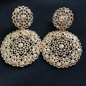 Fashion pierced gold with diamond look small accent earrings